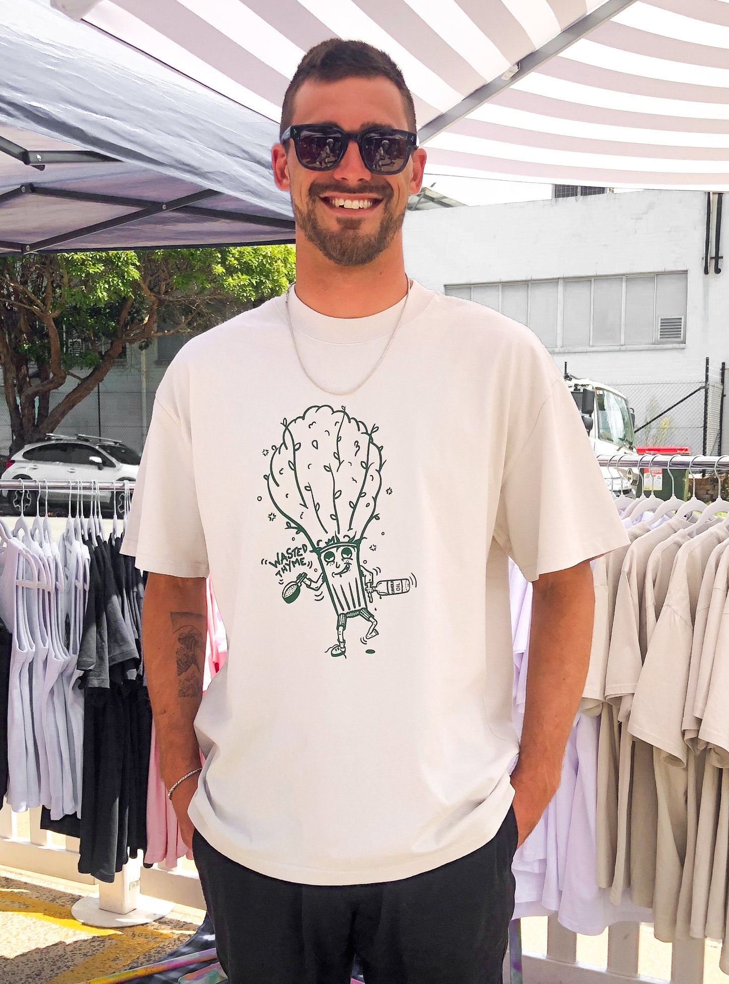 Hand Screen printed with eco friendly ink on a 100% Cotton tee